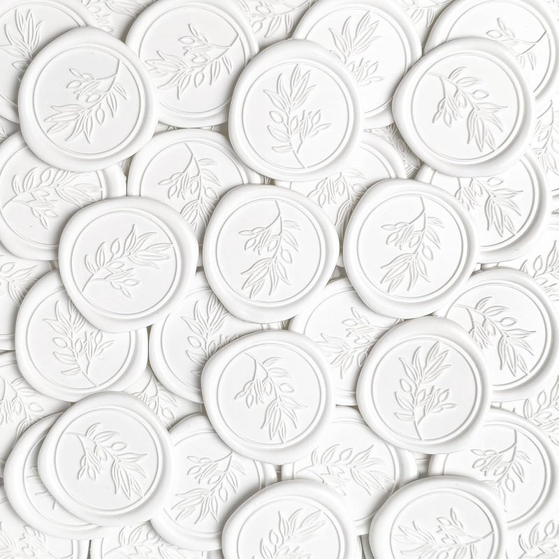 Pilloze 50Pcs White Self-Adhesive Wax Seal Stickers - Wax Seal Perfect for Wedding Invitation or Envelope Good Adhesion and Easy to Use, Wedding Invitation Accessories - Image 1